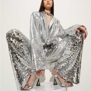 Simon Miller Lennox Jacket Embellished Sequin Metallic Silver Blazer Sz XS S 2 4